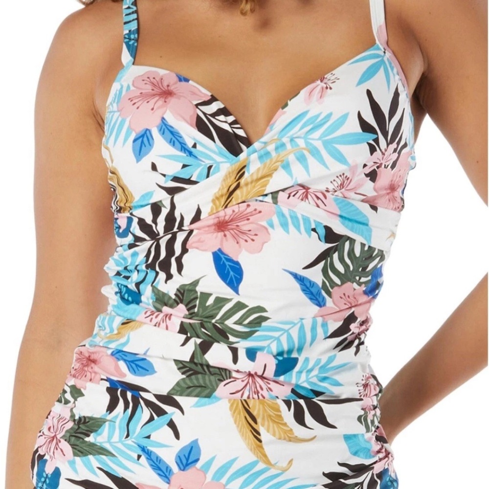 NWT Coco Reef Enrapture Bra-Sized Fitted Wrap-Style Printed Tankini Top 38C